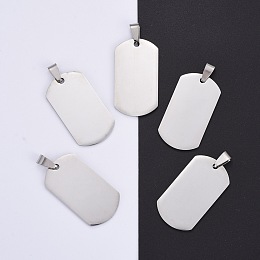 Honeyhandy 304 Stainless Steel Big Pendants, Manual Polishing, Blank Stamping Tags, Rectangle, Stainless Steel Color, 38x21x1.8mm