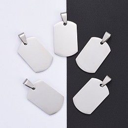 Honeyhandy 304 Stainless Steel Big Pendants, Manual Polishing, Blank Stamping Tags, Rectangle, Stainless Steel Color, 28x18x1.8mm