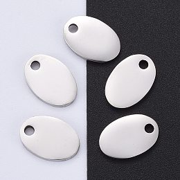 Honeyhandy 304 Stainless Steel Pendants, Manual Polishing, Stamping Blank Tag, Oval, Stainless Steel Color, 13x9x1.8mm, Hole: 1.3mm