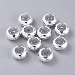 Honeyhandy 201 Stainless Steel European Beads, Large Hole Beads, Rondelle, Silver, 10x5mm, Hole: 6mm