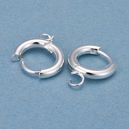 Honeyhandy 201 Stainless Steel Huggie Hoop Earring Findings, with Horizontal Loop and 316 Surgical Stainless Steel Pin, Silver, 16x13.5x2.5mm, Hole: 2.5mm, Pin: 1mm