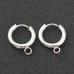 Honeyhandy 201 Stainless Steel Huggie Hoop Earring Findings, with Horizontal Loop and 316 Surgical Stainless Steel Pin, Silver, 18x15x2.5mm, Hole: 2.5mm, Pin: 1mm