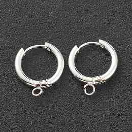 Honeyhandy 201 Stainless Steel Huggie Hoop Earring Findings, with Horizontal Loop and 316 Surgical Stainless Steel Pin, Silver, 19x17x2.5mm, Hole: 2.5mm, Pin: 1mm