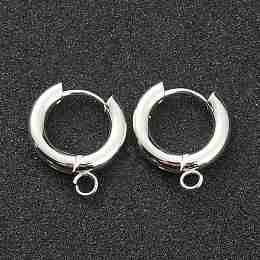 Honeyhandy 201 Stainless Steel Huggie Hoop Earring Findings, with Horizontal Loop and 316 Surgical Stainless Steel Pin, Silver, 20x18x3mm, Hole: 2.5mm, Pin: 1mm