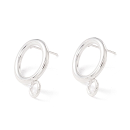 Honeyhandy 304 Stainless Steel Stud Earring Findings, with 316 Surgical Stainless Steel Pins and Horizontal Loops, Ring, 925 Sterling Silver Plated, 18x14mm, Hole: 3.2mm, Pin: 0.7mm