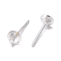 Honeyhandy 925 Sterling Silver Stud Earring Findings, For Half Drilled Beads, Silver, 12.5x4mm, Pin: 0.8mm