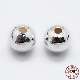 Honeyhandy 925 Sterling Silver Beads, Round, Silver, 6mm, Hole: 1.5~1.6mm, about 32pcs/10g