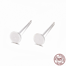 Honeyhandy 925 Sterling Silver Flat Pad  Stud Earring Findings, Earring Posts with 925 Stamp, Silver, tray: 4mm, 11.5mm, Pin: 0.8mm