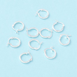 Honeyhandy 925 Sterling Silver Hoop Earrings, Chunky Small Huggie Hoop Earrings for Women, Silver, 14x13x2mm, Pin: 0.5x1mm