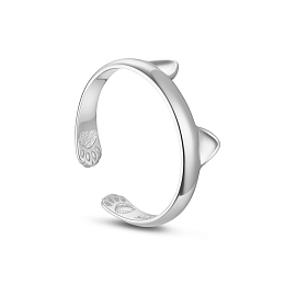 TINYSAND Cute and Delicate Cat Ears 925 Sterling Silver Cuff Rings, Open Rings, Platinum, 17.2x6.13mm