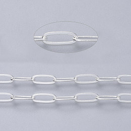 Honeyhandy Brass Paperclip Chains, Flat Oval, Drawn Elongated Cable Chains, Soldered, with Spool, Cadmium Free & Lead Free, Silver Color Plated, 9x3.5x0.7mm, about 6.56 Feet(2m)/roll