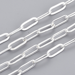 Honeyhandy Brass Paperclip Chains, Flat Oval, Drawn Elongated Cable Chains, Soldered, with Spool, Cadmium Free & Lead Free, Silver Color Plated, 11x4.3x0.7mm, about 6.56 Feet(2m)/roll