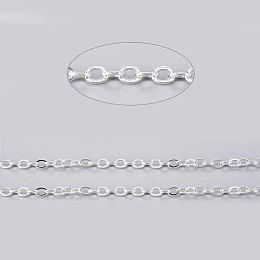 Honeyhandy Brass Flat Oval Cable Chains, Unwelded, with Card Paper, Cadmium Free & Lead Free, Silver Color Plated, 3.3x2.6x0.5mm