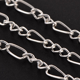 Honeyhandy Iron Handmade Chains Figaro Chains Mother-Son Chains, Unwelded, with Spool, Silver Color Plated, Mother Link: 3x7mm, 1mm thick, Son Link: 2.5x4mm, 0.63mm thick, about 32.8 Feet(10m)/roll