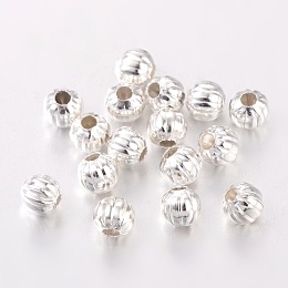 Honeyhandy Iron Corrugated Beads, Silver Color Plated, Round, 5mm in diameter, hole: 2mm