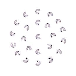 ARRICRAFT 100pcs Silver Color Ringent Round Brass Crimp Beads Covers, Jewelry Making Findings, about 4mm in diameter, 3mm thick, hole: 1.5mm