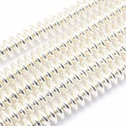 Electroplate Non-magnetic Synthetic Hematite Beads Strands, Grade AA, Long-Lasting Plated, Rondelle, Silver Plated, 8x3mm, Hole: 1mm, about 116pcs/strand, 15.7 inch(40cm)