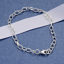 Honeyhandy Iron Cable Chain Bracelet Making with Lobster Claw Clasps, fit DIY Fashion Bracelet Jewelry Making, Silver Color Plated, 205mm, Clasp: 12x7x3mm, Link: 7x4.5x1mm