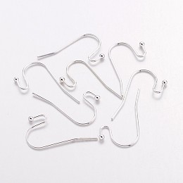 Honeyhandy Silver Color Plated Brass Hook Ear Wire, Lead Free and Cadmium Free, Size: about 11mm wide, 22mm long, 0.75mm thick, Ball: 2mm in diameter