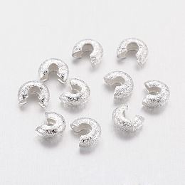 Honeyhandy Brass Crimp Beads Covers, Silver Color Plated, 3.2mm In Diameter, Hole: 1.2mm