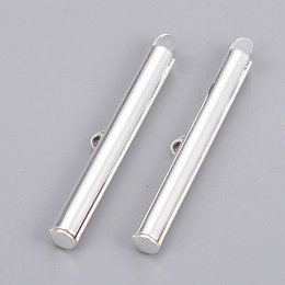 Honeyhandy Brass Slide On End Clasp Tubes, Slider End Caps, Silver Color Plated, 6x35x4mm, Hole: 1x3mm, Inner Diameter: 3mm