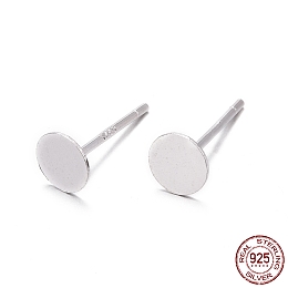 Honeyhandy 925 Sterling Silver Stud Earring Findings, Earring Posts with 925 Stamp, Silver, 11.5mm, tray: 5mm, Pin: 0.8mm