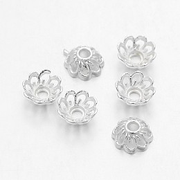 ARRICRAFT Silver Color Plated Alloy Flower Bead Caps, 9x4mm, Hole: 2mm