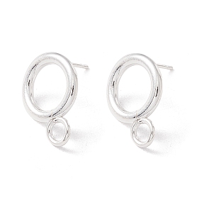 Honeyhandy 304 Stainless Steel Stud Earring Findings, with 316 Surgical Stainless Steel Pins and Horizontal Loops, Ring, 925 Sterling Silver Plated, 16.5x12mm, Hole: 3.2mm, Pin: 0.7mm