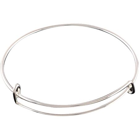 PH PandaHall 100pcs Adjustable Bangle Bracelet Iron Wire Bracelet Blank Cuff Bracelet for Jewelry Making, 2.6” - Silver Plated