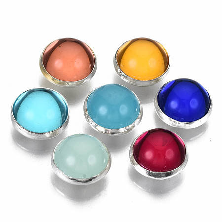 Honeyhandy 4-Hole Translucent Acrylic Sewing Buttons, with Brass Findings, Half Round, Mixed Color, 10x6mm, Hole: 1mm, about 200pcs/bag
