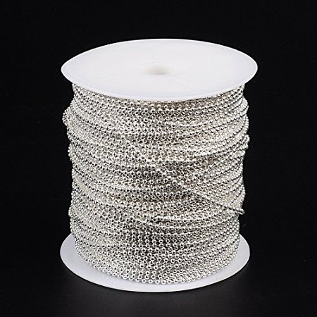 NBEADS 100m Iron Ball Chains, Silver, Come On Reel, Bead: about 2mm in diameter, 100m/roll