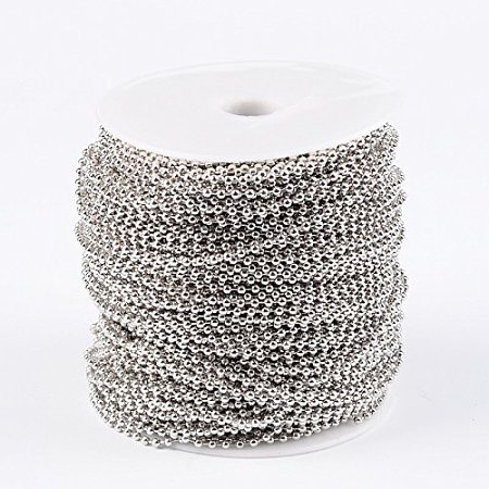 NBEADS 100m Iron Ball Chains, Silver, Come On Reel, Bead: about 2.4mm in diameter, 100m/roll