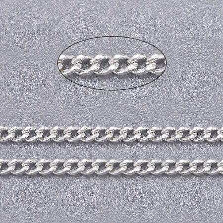 Honeyhandy Brass Twisted Chains, Curb Chains, Diamond Cut, Soldered, Faceted, with Spool, Cadmium Free & Lead Free, Silver Color Plated, 2x1.5x0.45mm, about 301.83 Feet(92m)/roll
