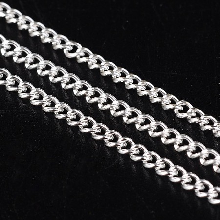 Honeyhandy Iron Twisted Chains Curb Chains, Unwelded, with Spool, Silver Color, Link: 2x3mm, 0.5mm thick, about 328.08 Feet(100m)/roll