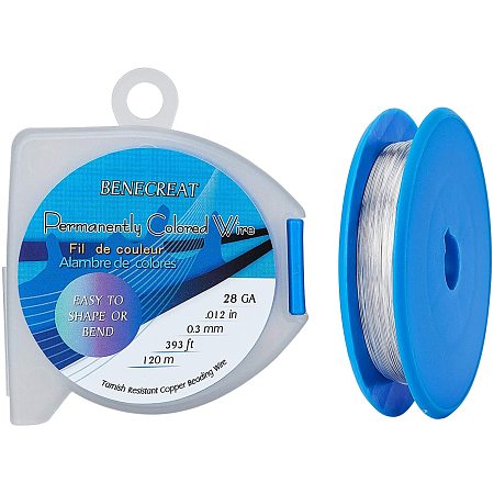 BENECREAT 28 Gauge 393 Feet/131 Yard Silver Copper Wire Tarnish Resistant Soft Jewelry Wire for Beading Craft Making