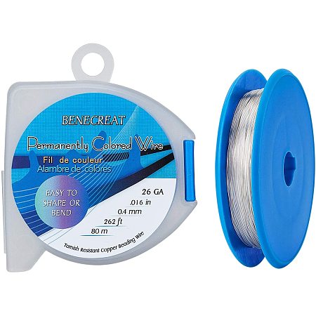 BENECREAT 26 Gauge 262 Feet/87 Yard Silver Copper Wire Tarnish Resistant Jewelry Beading Wire for Craft Project Making