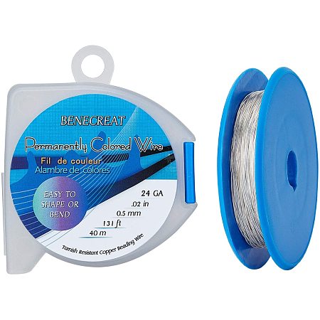 BENECREAT 24 Gauge 130 Feet/43 Yard Silver Copper Wire Tarnish Resistant Jewelry Beading Wire for Craft Project Making