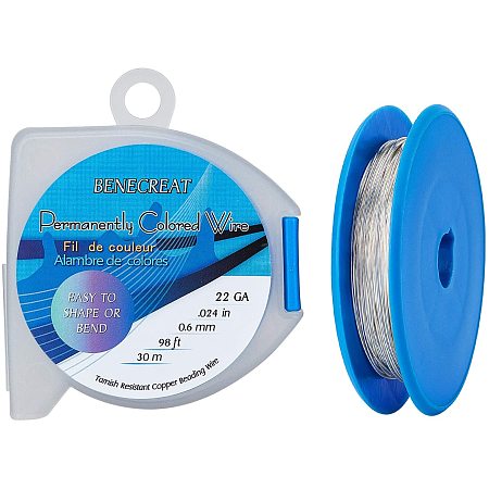 BENECREAT 22 Gauge 98 Feet/32 Yard Silver Copper Wire Tarnish Resistant Jewelry Beading Wire for Craft Project Making