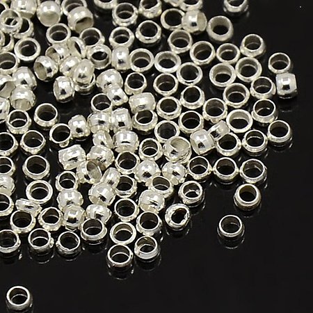 NBEADS 10000 Pcs Brass Crimp Beads, Barrel, Silver Color, about 2mm in diameter, 1.2mm long, hole: 1.2mm