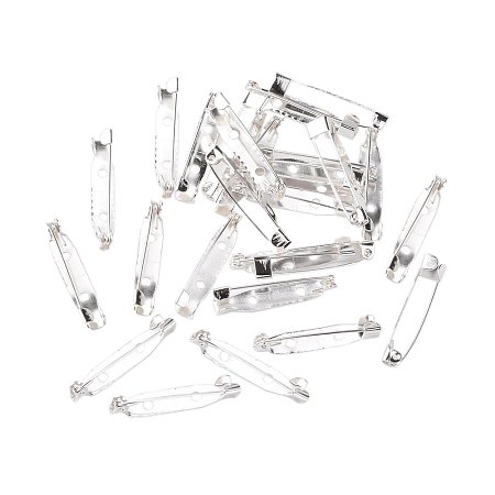 NBEADS 500Pcs Iron Brooch Findings, Back Bar Pins, Silver Plated, 30mm long, 5mm wide, 6mm thick, hole: 1.5mm