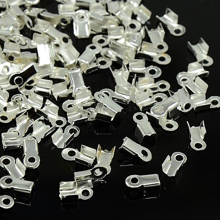 NBEADS 10000Pcs Iron Folding Crimp Ends, Silver, 9x3.5x4mm, Hole: 2mm