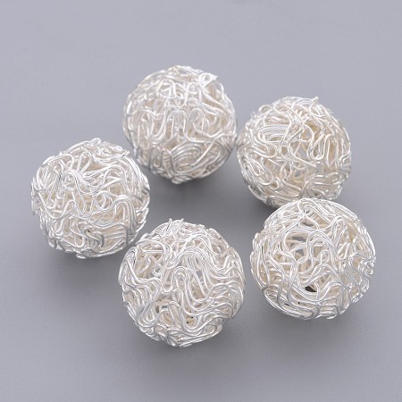 Honeyhandy Iron Wire Beads, Round, Silver Color Plated, about 20mm in diameter