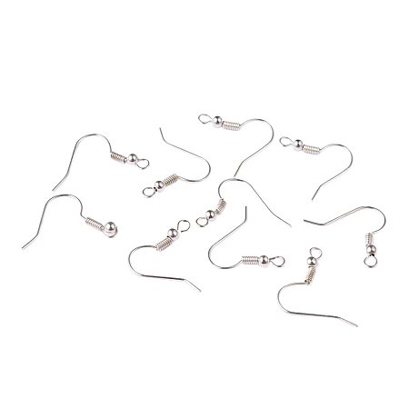 NBEADS 2000Pcs Brass Earring Hooks, Silver Color, Size: about 19mm long, 17mm wide, 0.5mm thick, hole: 2mm