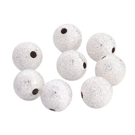 NBEADS 1000Pcs Brass Stardust Beads, Silver Color, Round, 10mm, hole: 1.8mm