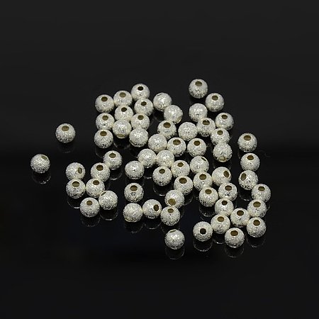 NBEADS 2000Pcs Brass Stardust Beads, Silver Color, Round, 4mm, Hole: 1mm