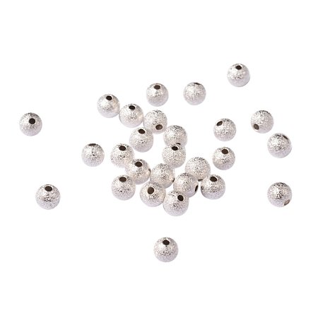 NBEADS 500Pcs Brass Stardust Beads, Silver Color, Round, 6mm, hole: 1mm