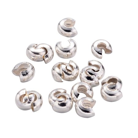 NBEADS 2000 Pcs Iron Crimp Beads Covers, Cadmium Free & Lead Free, Silver Color, Size: About 3mm Wide, Hole: 1.2~1.5mm