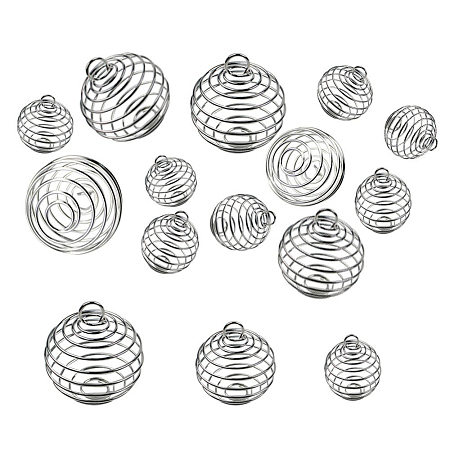 ARRICRAFT Iron Wire Pendants, Spiral Bead Cage Pendants, Round, Silver, 25~26x20mm, Hole: 5~6mm