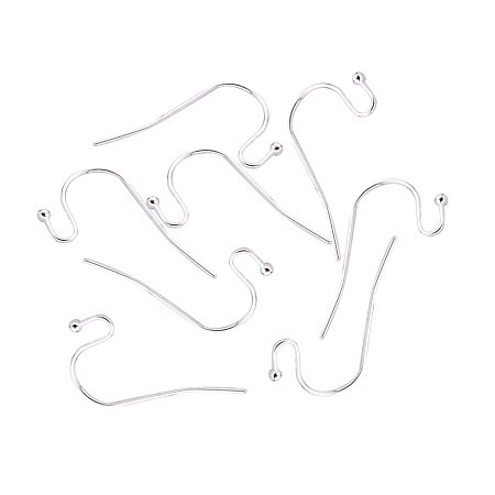 NBEADS 2000pcs Brass Hook Earwire, Lead Free and Cadmium Free, Silver Color, Size: About 11mm Wide, 22mm Long, 0.75mm Thick; Ball: 2mm in Diameter