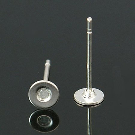 NBEADS 1000 Pcs Ear Stud Components, Lead Free and Cadmium Free, Brass Head and Stainless Steel Pin, Silver, 12mm, 4mm